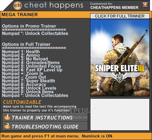 Sniper Elite Game Trainer Free Download